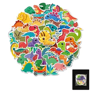 50 pack of cute cartoon dinosaur stickers with colorful T-Rex and Triceratops designs