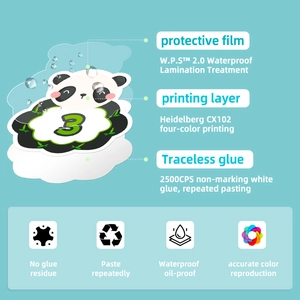 Detail of multi-layer waterproof panda sticker with protective film and non-marking adhesive
