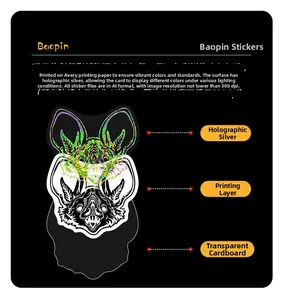 Detail showing laser silver layer and multilayer structure of magic theme PET stickers