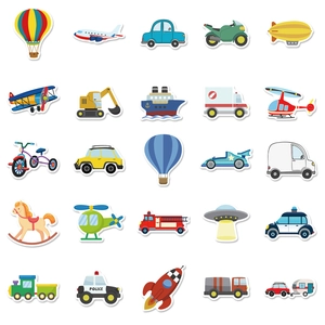 Pädagogisches Cartoon Fahrzeug Aufkleber Set für Kinder mit Baggern und Flugzeugen
