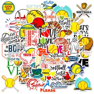 Pack of 50 durable softball stickers for luggage and skateboards featuring athletic designs