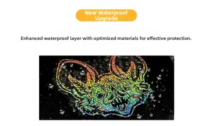 Waterproof laser holographic sticker showing iridescent bat monster design with water droplets