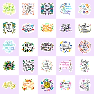 50pcs colorful floral motivational stickers with positive English quotes and sayings
