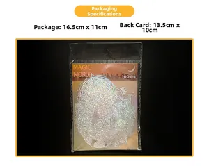 Detail view of Magic World laser PET stickers showing 16.5x11cm packaging dimensions