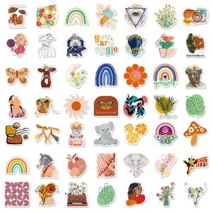 Set van 49 boho-stickers met regenbogen, planten en dieren voor koffers en helmen