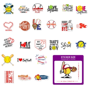 Set of 50 waterproof softball sports stickers for luggage and skateboards, size 2.4 inch