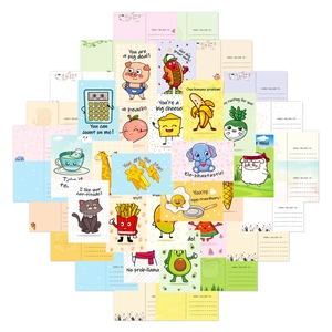 Set of 20 funny cartoon pun postcards featuring cute animal and food illustrations