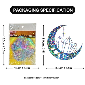 100pcs Magic World laser PET stickers featuring moon and crystal motifs with rainbow effect