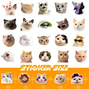 Set di 50 adesivi con meme di gatti divertenti con guida alle dimensioni dei vari adesivi