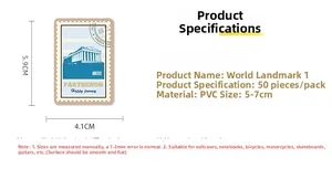Dettaglio dell'adesivo Partenone in PVC con misure precise per decorare valigie