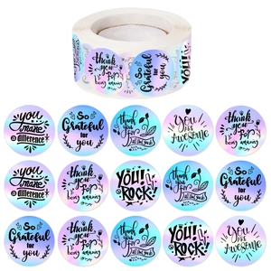 Holographic Laser Thank You Stickers Round Decorative Label For Gift Box Envelope Sealing Wedding Party Appreciation Decal