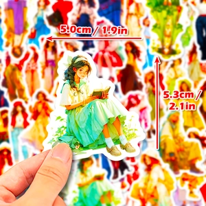 50 pieces of soft fashion girl stickers featuring cute anime outfits for scrapbooking