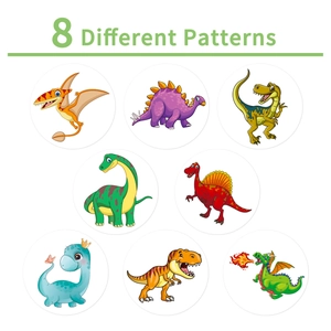 500-count roll of cute cartoon dinosaur reward stickers with 8 colorful assorted designs