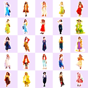 Pack of 50 pastel fashion girl stickers featuring diverse trendy outfits and styles