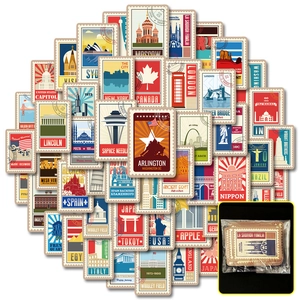 Adesivi Vintage Monumenti del Mondo Impermeabile PVC Vinile Francobolli da Viaggio Decalcomanie per Laptop Valigia Skateboard Diario Decor