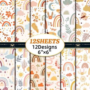 BOHO Rainbow Scrapbook Paper Pack Floral Pattern Acid Free Background Material Paper For DIY Journal Crafting Kids Student Stationery