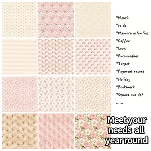 Detail of 12 vintage pink rose pattern paper sheets for DIY scrapbooking and journaling