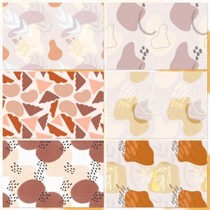 Κοντινό πλάνο 6 boho χαρτιών scrapbooking με αφηρημένα γεωμετρικά σχέδια και φυτικά μοτίβα