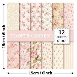 12-pack Flower Garden scrapbooking paper with pink rose patterns for DIY crafts