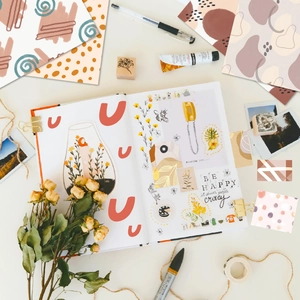 Χαρτί scrapbook boho 6 ιντσών με λουλουδάτα σχέδια και καλλιτεχνικά αυτοκόλλητα