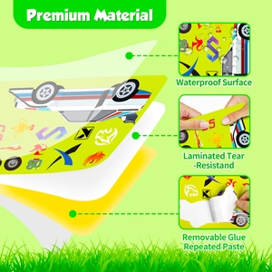 Detail showing waterproof, tear-resistant racing car DIY stickers with removable adhesive