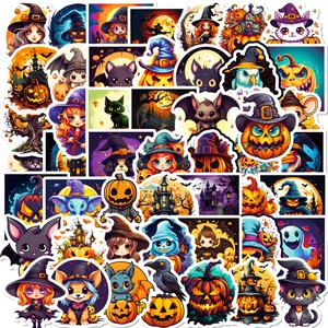 Halloween Stickers Waterproof Vinyl Decals Cartoon Pumpkin Witch Ghost Decal For Water Bottles Laptop Car Luggage Party Favor Decor