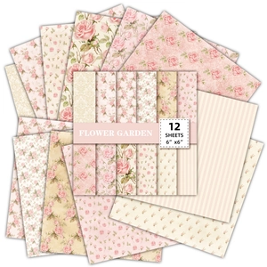 12-pack 6x6 inch pink rose scrapbooking paper for DIY albums and floral journals