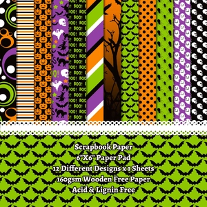 12-sheet Halloween scrapbook paper pack 6x6 inch 160gsm acid-free decorative sheets