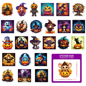 Detail of cute Halloween stickers featuring chibi ghosts, pumpkins, and bats for decoration