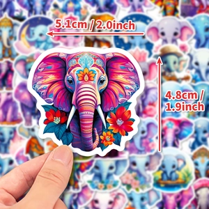 Dettaglio dell'adesivo elefante boho 5,1x4,8 cm con vivaci motivi floreali a colori