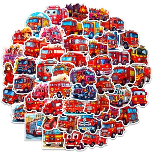 Set of 50 colorful cartoon fire truck stickers for kids made of waterproof PVC material