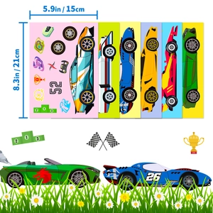 6 sheets of DIY racing car sticker puzzles for kids to build and customize vehicles