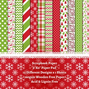 12 sheets of 6x6 inch Christmas scrapbook paper pad with 160gsm acid-free festive patterns