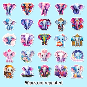 Set di 50 adesivi colorati a forma di elefante impermeabili per decorazione cameretta