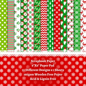 12 sheets of 6x6 inch Christmas scrapbook paper with festive patterns for DIY crafts