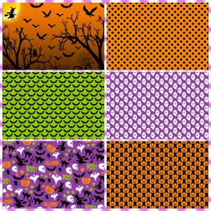 Set of 12 Halloween themed scrapbook paper with pumpkin witch and ghost patterns