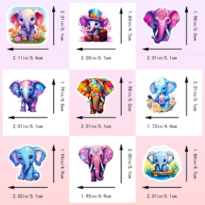 Adesivi colorati di elefanti in nove stili artistici con dimensioni per camera dei bambini