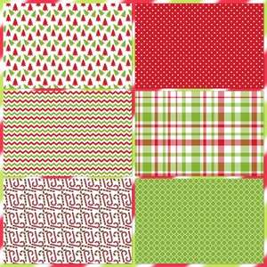Christmas theme decorative scrapbooking paper set with six patterns in red green white