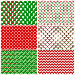 Set of 12 Christmas scrapbooking papers with classic holiday patterns for DIY crafts