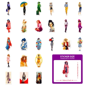 Pack of fashion illustration stickers featuring trendy girls and stylish outfits