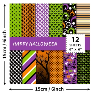 12-pack Halloween scrapbook paper with pumpkin and ghost patterns, 15x15cm size