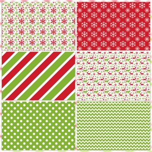 12-pack Christmas scrapbook paper set with classic red, green patterns and reindeer