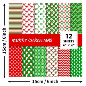 12-pack of Christmas themed 6x6 inch scrapbooking paper with festive reindeer and snowflake patterns