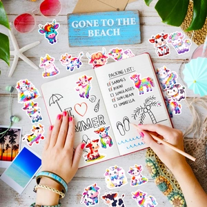 Set of 50 colorful rainbow cow cartoon graffiti stickers for kids and stationery decor
