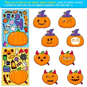 6-pack Halloween pumpkin face DIY sticker sheets with various mix-and-match facial features