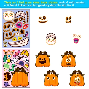 DIY Halloween pumpkin stickers for kids with cartoon faces and puzzle creative designs