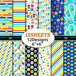 Transportation Car Scrapbook Background Paper Cartoon Traffic Signs Decorative DIY Handbook Card Making Kids Craft Material