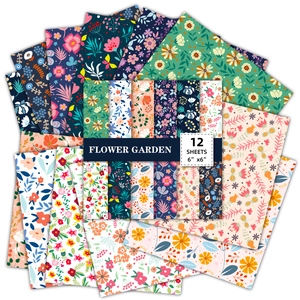 12-pack Flower Garden scrapbook paper set 6x6 inches for DIY floral crafts