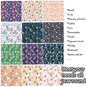 Floral scrapbook background paper set with 12 vintage patterns for DIY journal albums