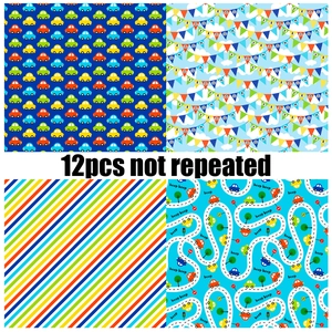 12-pack non-repeating cute cartoon car pattern paper for DIY scrapbook and journals